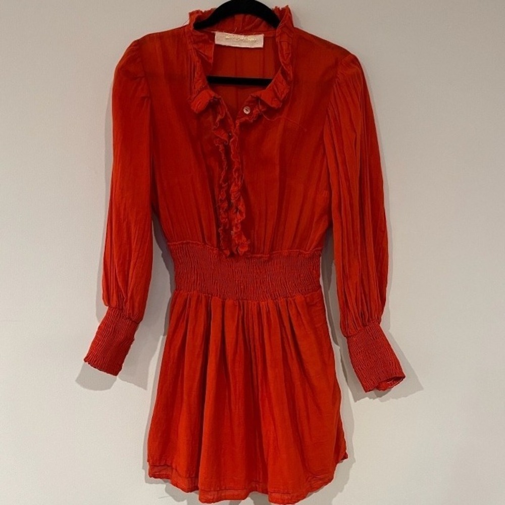 Jen's Pirate‎ Booty Mini Dress Ruffle Trim Long Sleeve Red Dress Size M